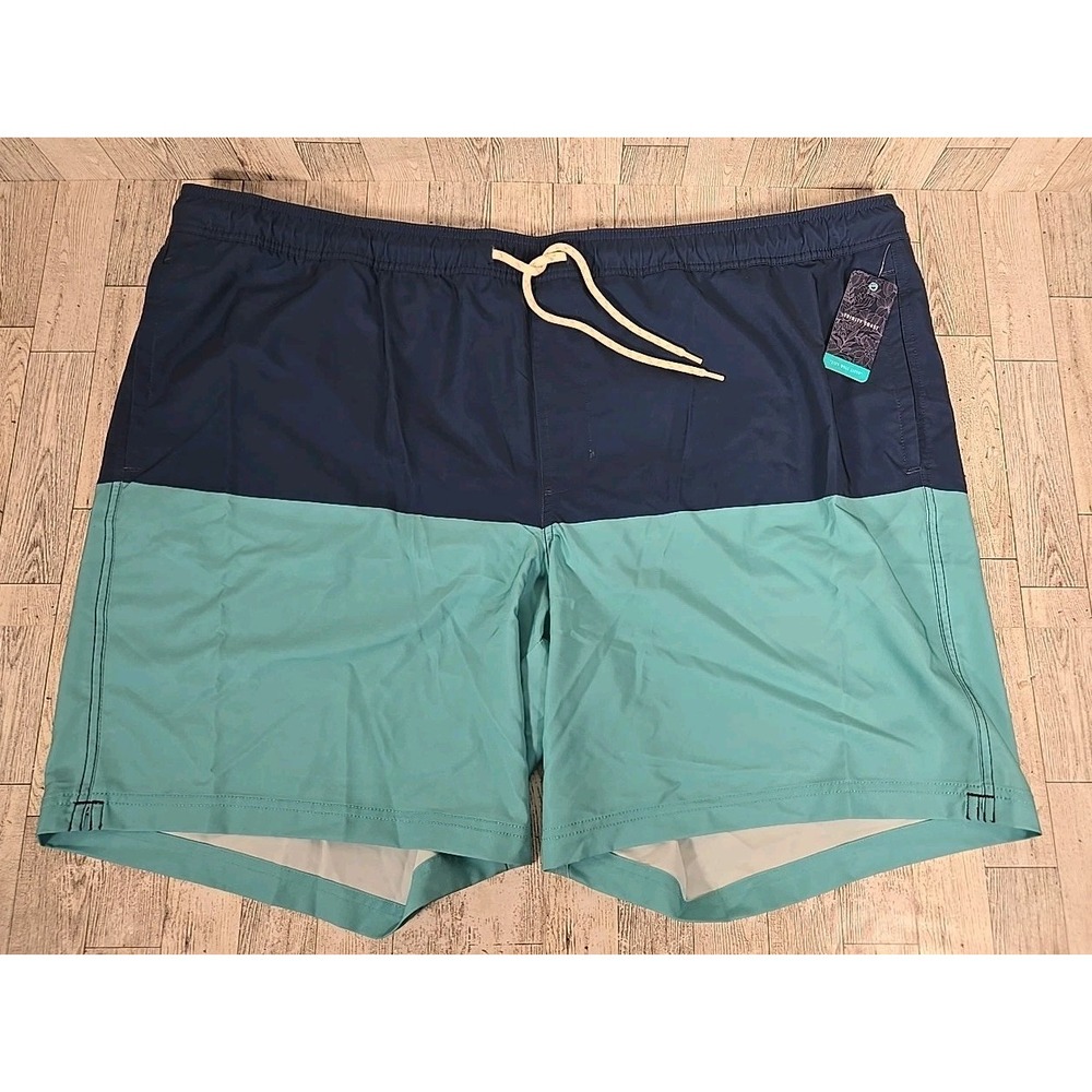 Swim Trunks 4XB Trinity Coast Men's Blue Green 9" Inseam Colorblock NEW